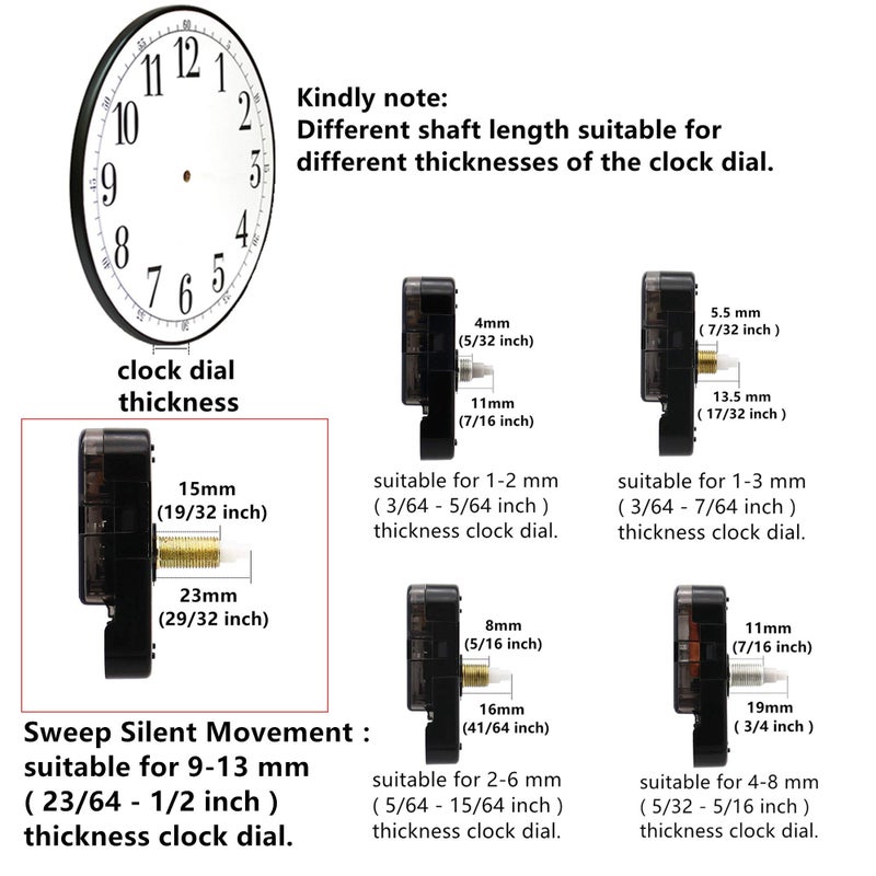 TIKROUND Youngtown 12888 Movement for Clock Repair Replacement 23mm (29/32 Inch) Shaft Length 15mm (19/32 Inch) Thread Length. - Image 2